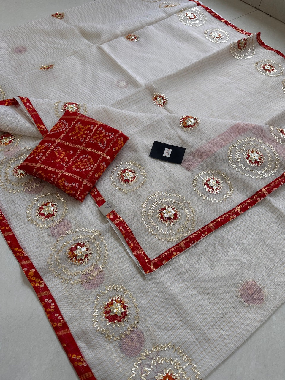 Jaipuri Gota Patti Embroidered Kota Cotton Tissue Doria Saree