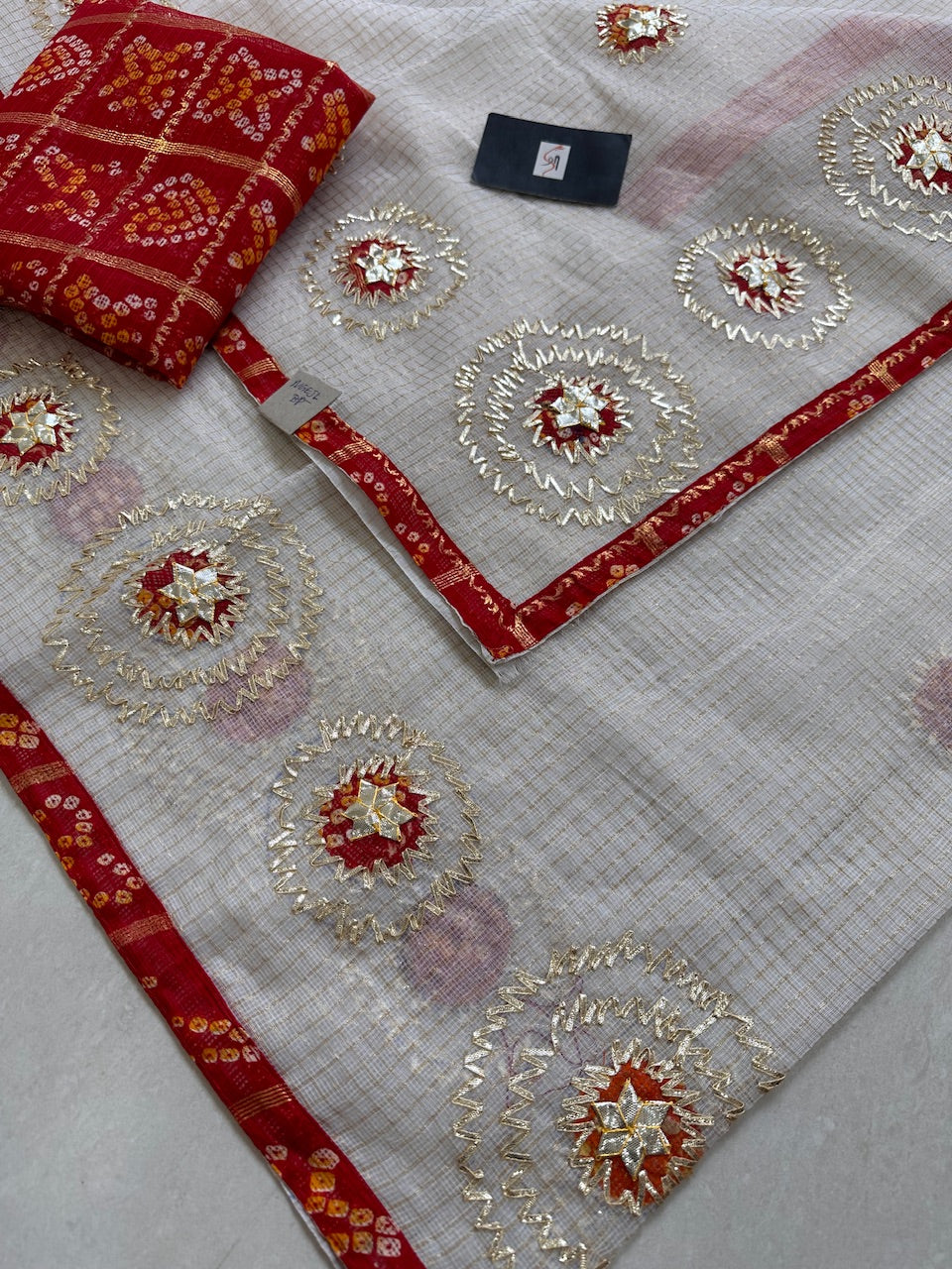 Jaipuri Gota Patti Embroidered Kota Cotton Tissue Doria Saree