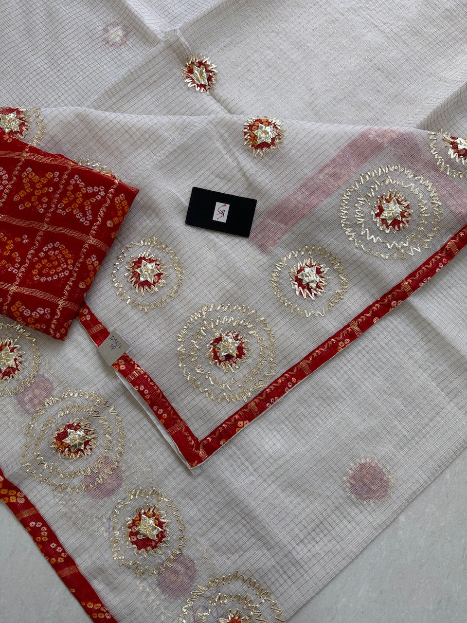 Jaipuri Gota Patti Embroidered Kota Cotton Tissue Doria Saree