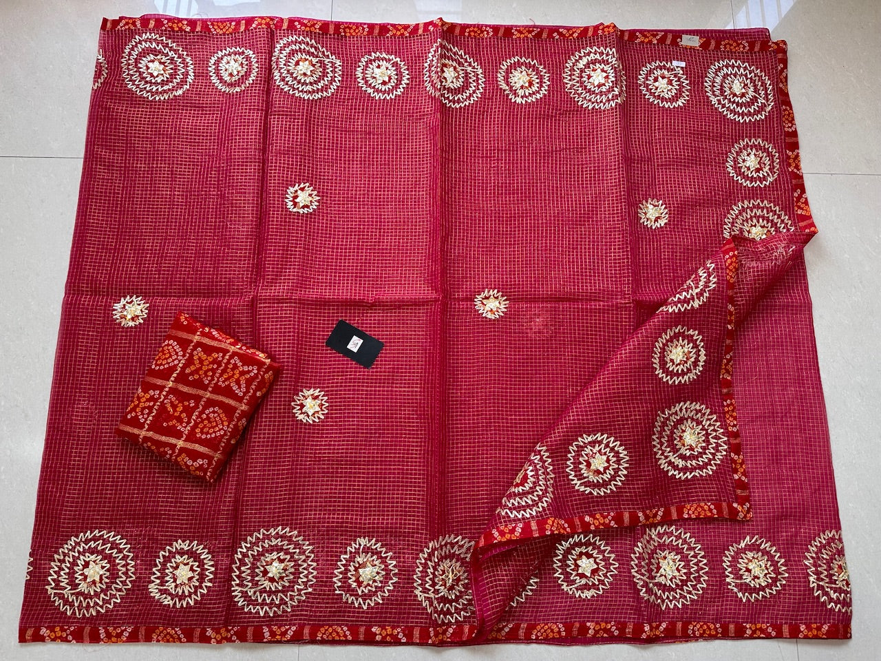 Jaipuri Gota Patti Embroidered Kota Cotton Tissue Doria Saree