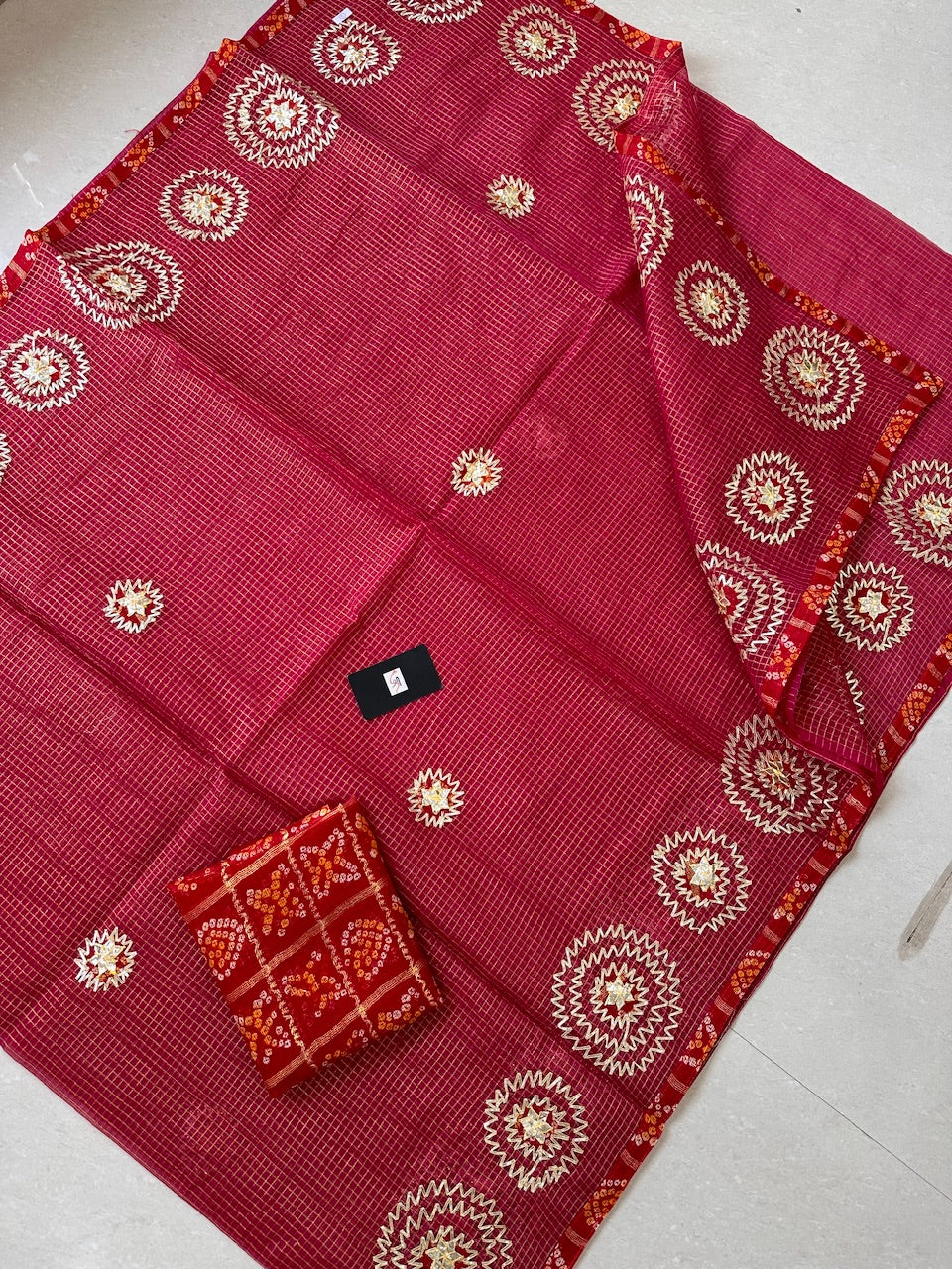 Jaipuri Gota Patti Embroidered Kota Cotton Tissue Doria Saree