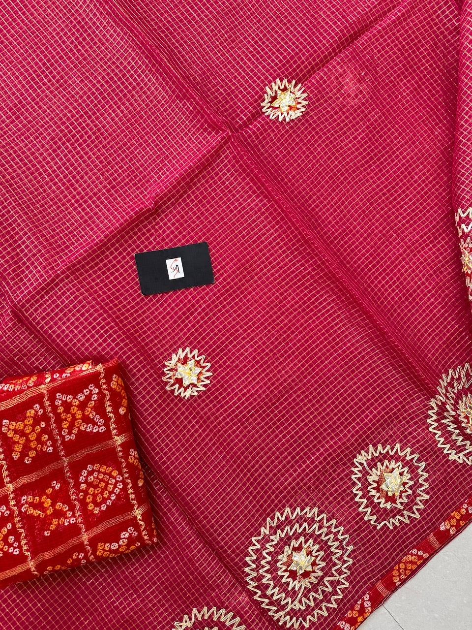 Jaipuri Gota Patti Embroidered Kota Cotton Tissue Doria Saree