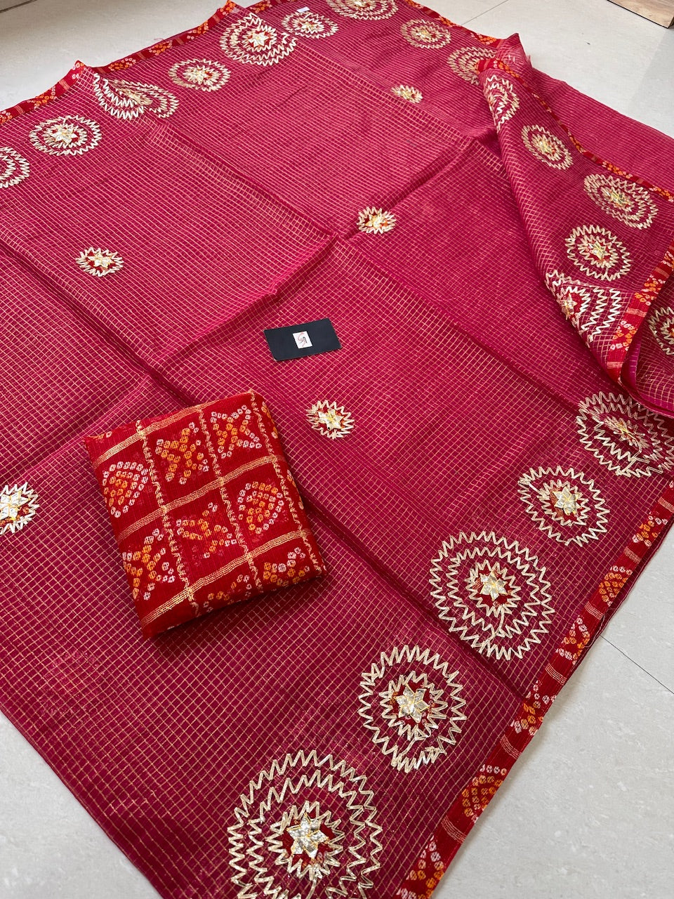 Jaipuri Gota Patti Embroidered Kota Cotton Tissue Doria Saree