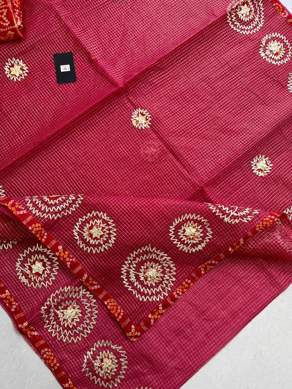 Jaipuri Gota Patti Embroidered Kota Cotton Tissue Doria Saree