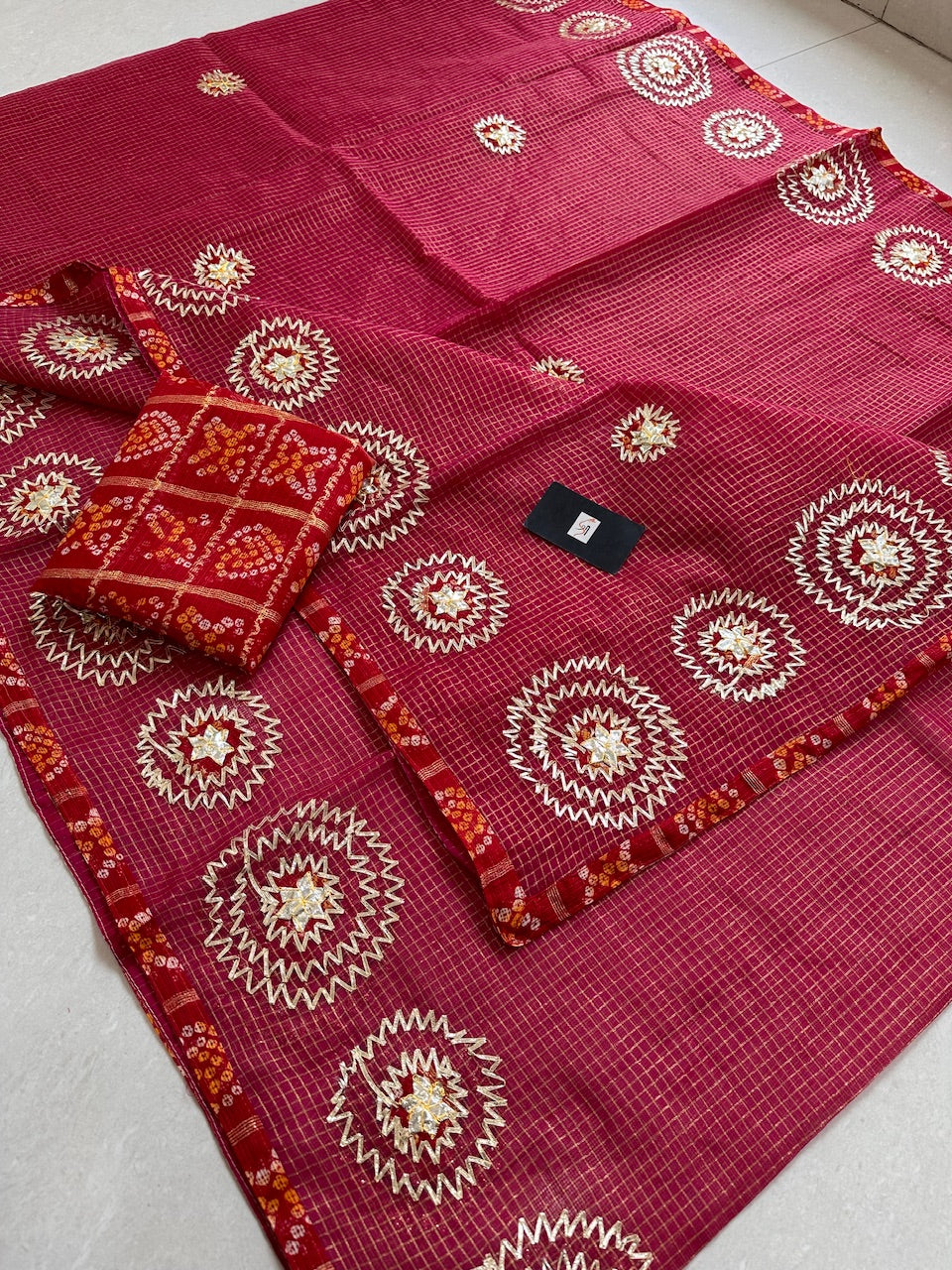 Jaipuri Gota Patti Embroidered Kota Cotton Tissue Doria Saree