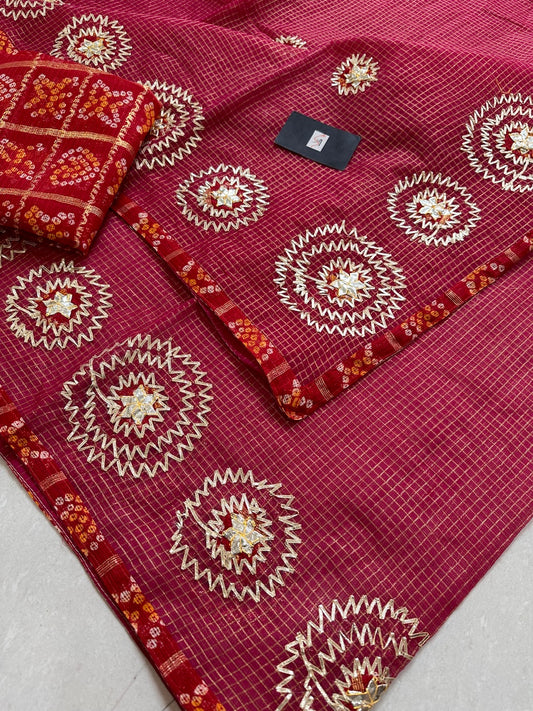 Jaipuri Gota Patti Embroidered Kota Cotton Tissue Doria Saree