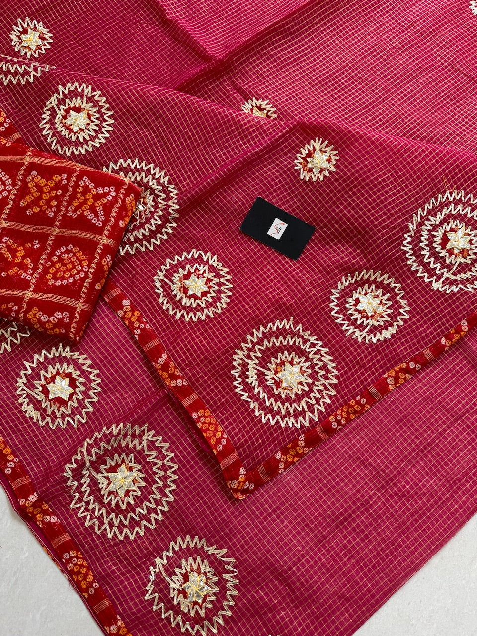 Jaipuri Gota Patti Embroidered Kota Cotton Tissue Doria Saree