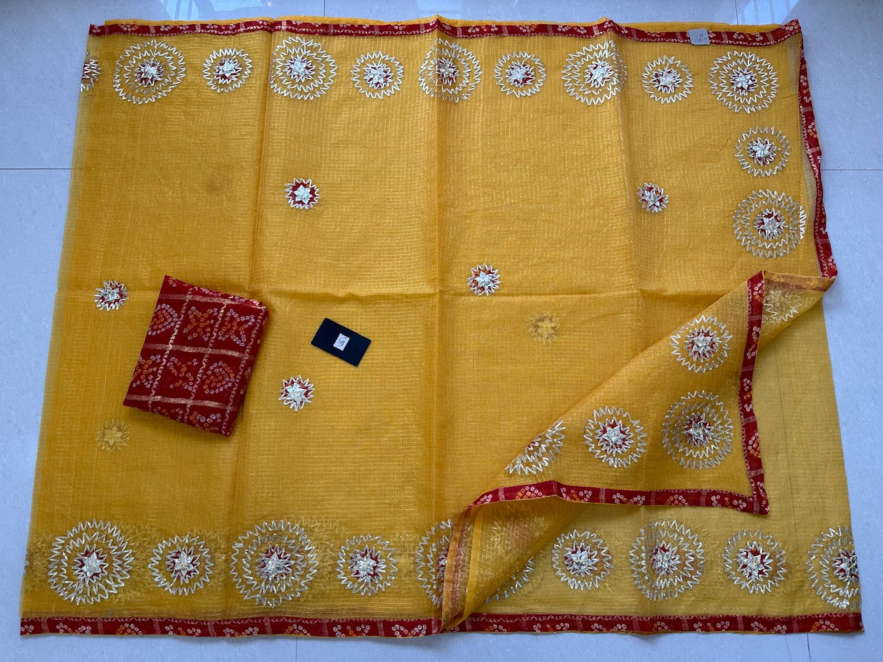 Jaipuri Gota Patti Embroidered Kota Cotton Tissue Doria Saree