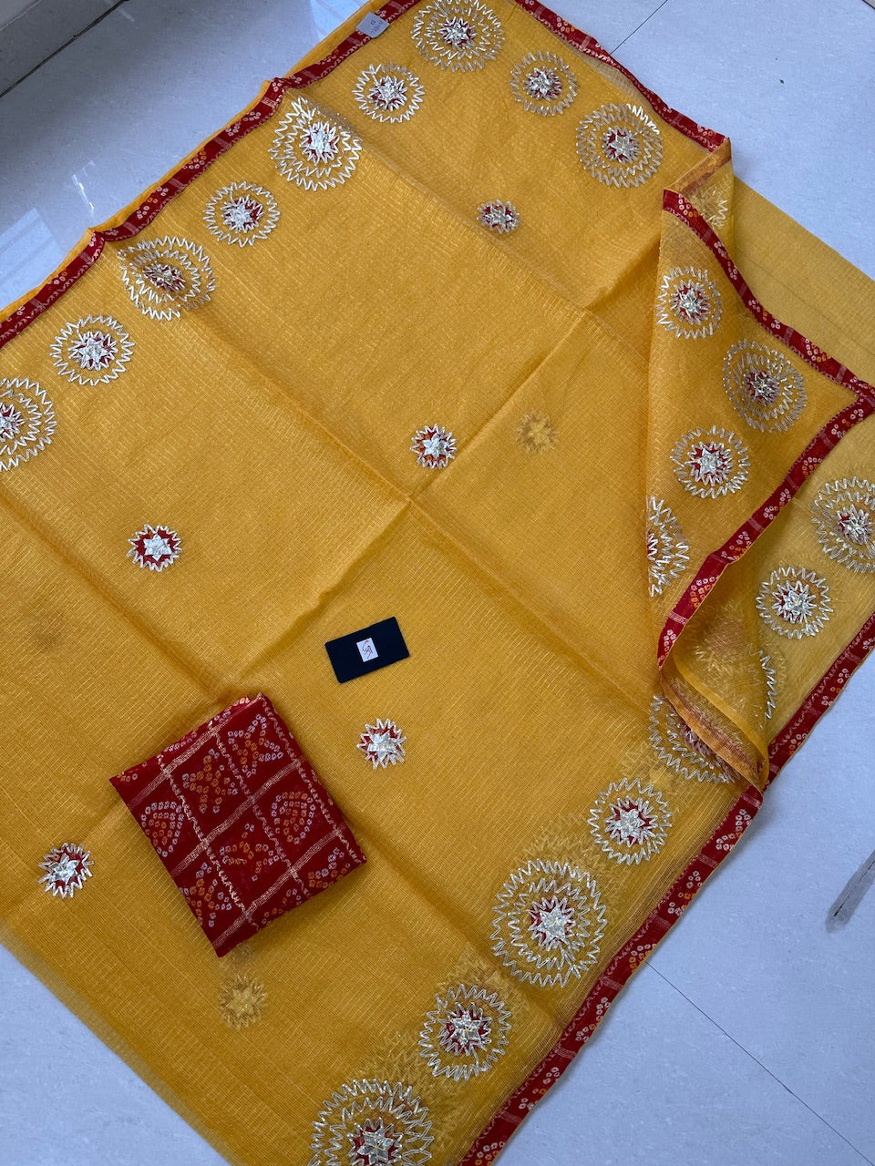 Jaipuri Gota Patti Embroidered Kota Cotton Tissue Doria Saree