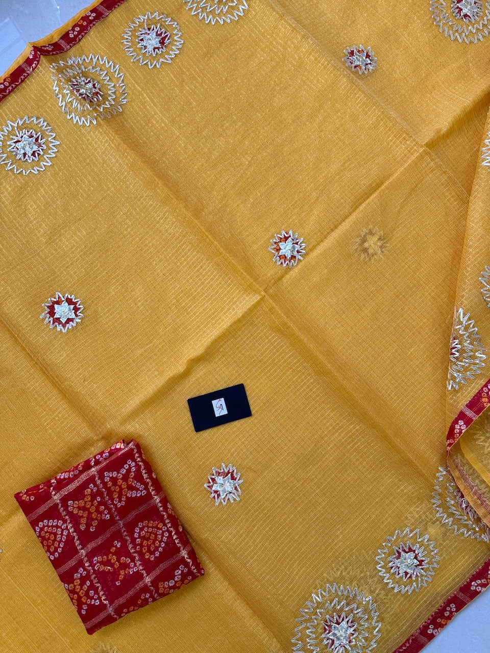 Jaipuri Gota Patti Embroidered Kota Cotton Tissue Doria Saree