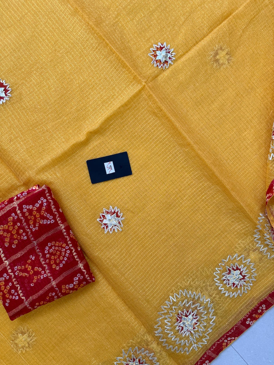 Jaipuri Gota Patti Embroidered Kota Cotton Tissue Doria Saree