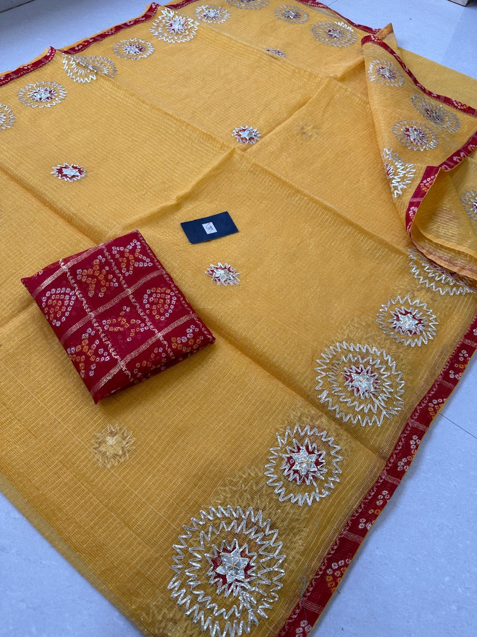 Jaipuri Gota Patti Embroidered Kota Cotton Tissue Doria Saree