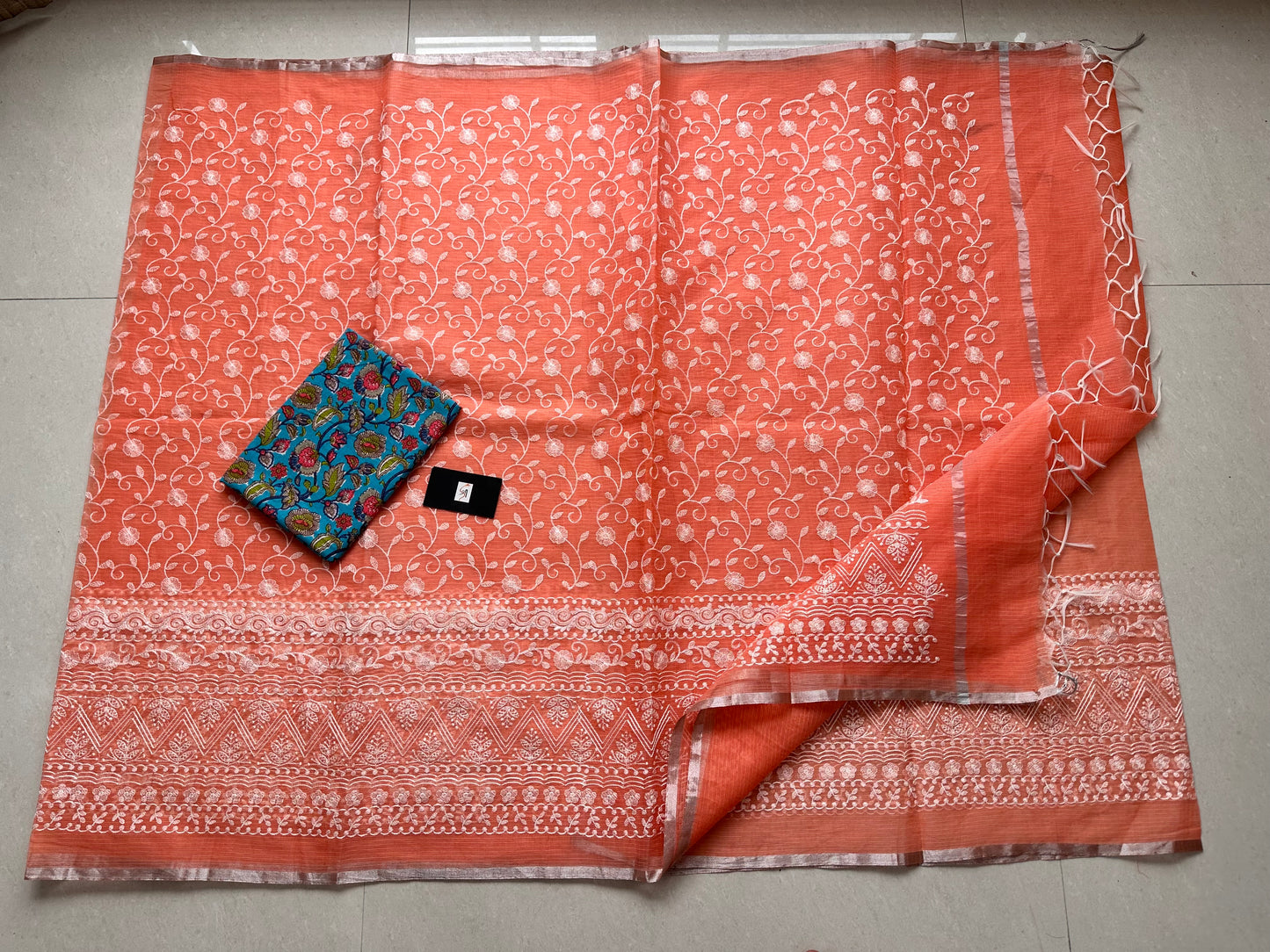 Embroidered Kota Cotton Doria Saree