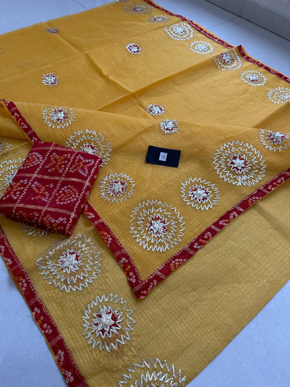 Jaipuri Gota Patti Embroidered Kota Cotton Tissue Doria Saree