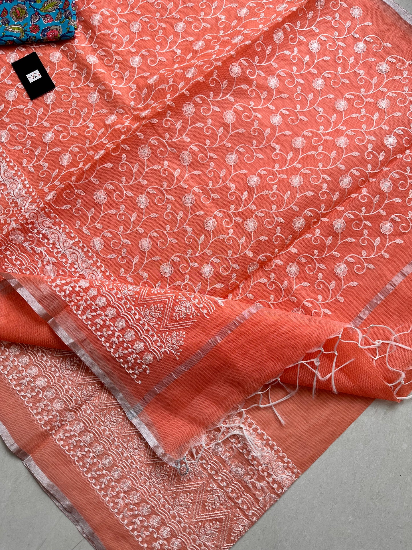 Embroidered Kota Cotton Doria Saree