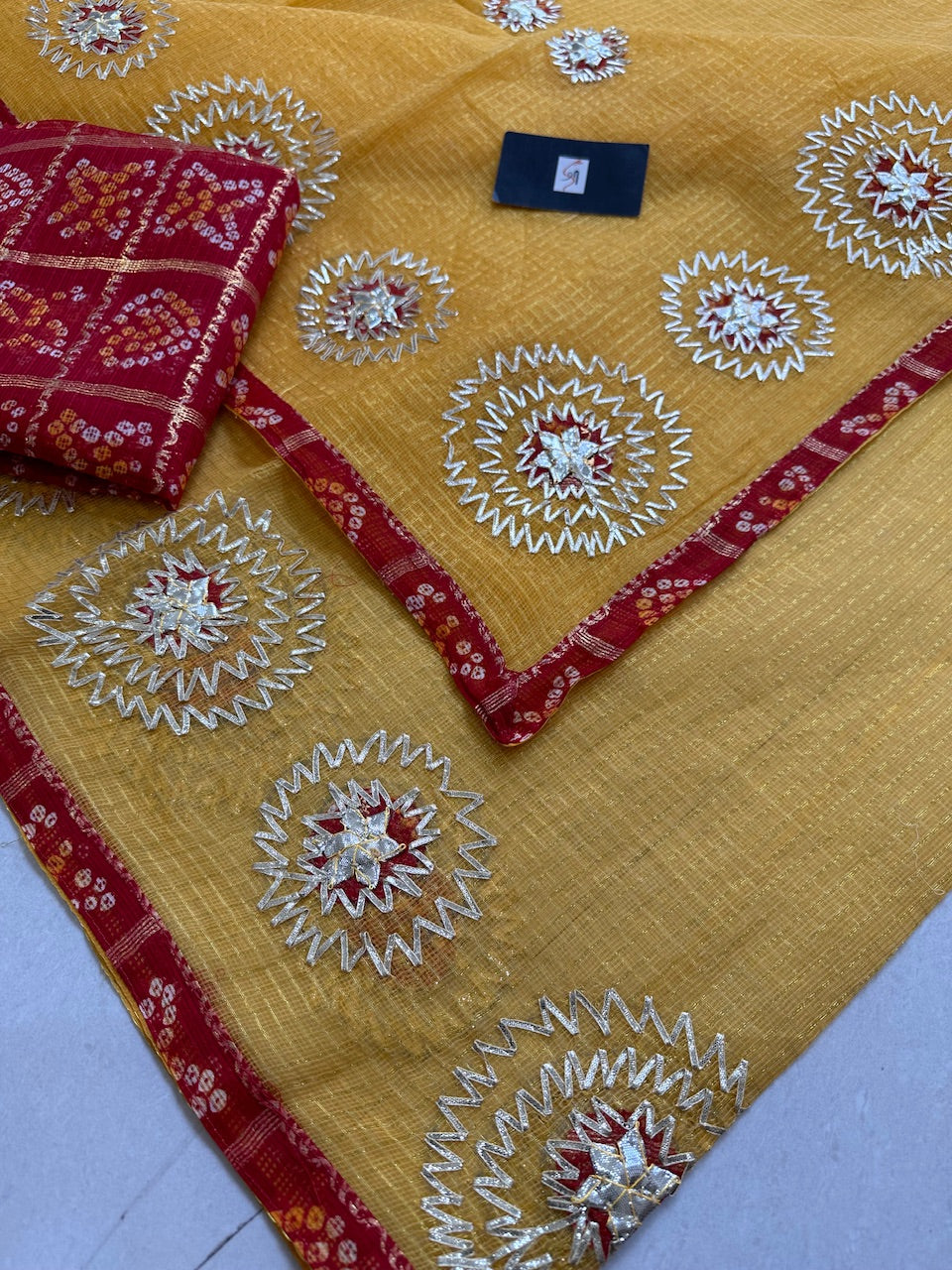 Jaipuri Gota Patti Embroidered Kota Cotton Tissue Doria Saree