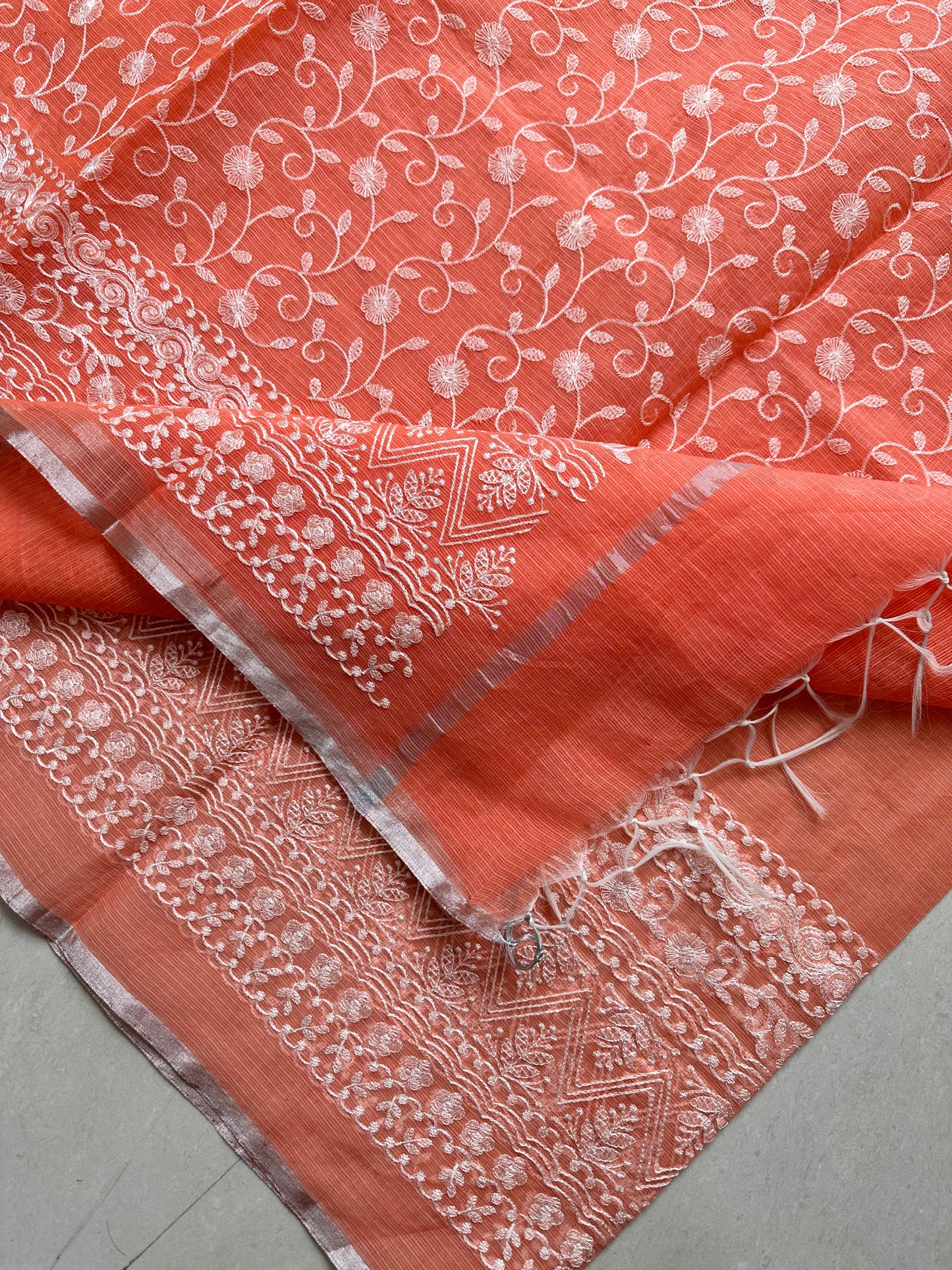 Embroidered Kota Cotton Doria Saree