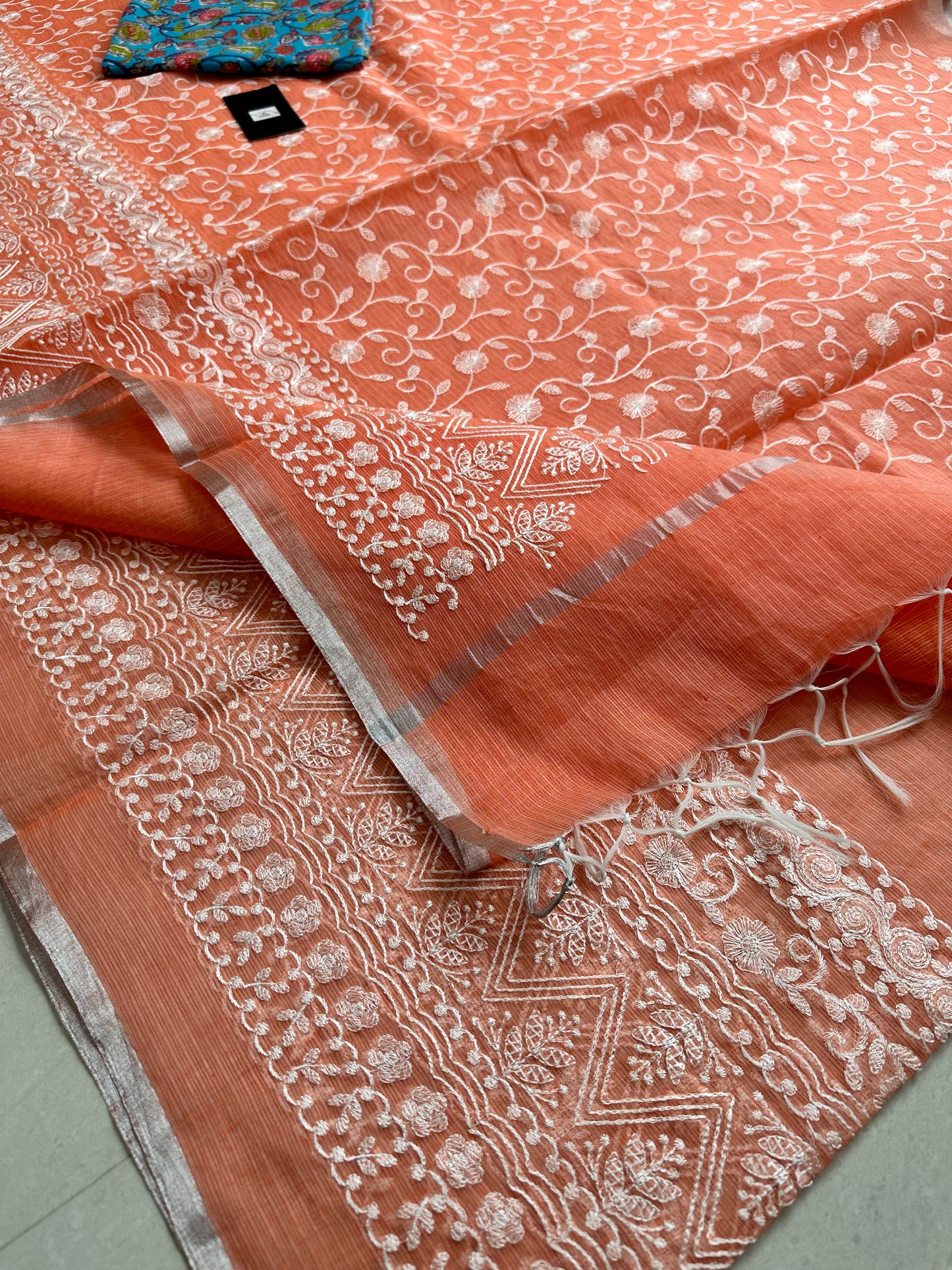 Embroidered Kota Cotton Doria Saree