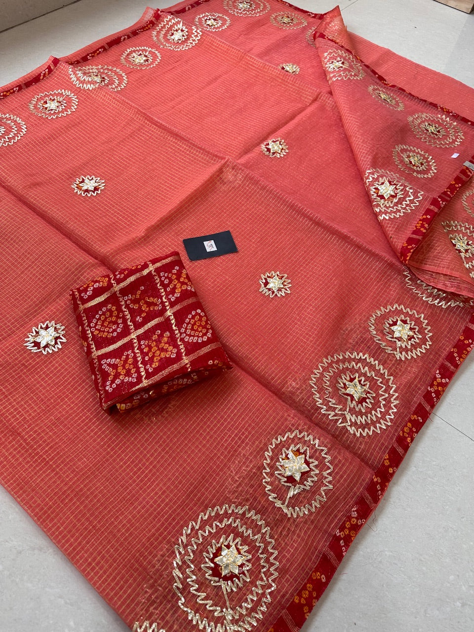 Jaipuri Gota Patti Embroidered Kota Cotton Doria Saree