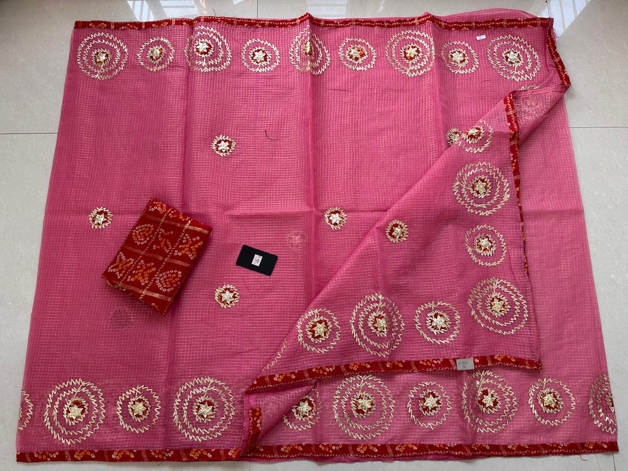 Jaipuri Gota Patti Embroidered Kota Cotton Tissue Doria Saree