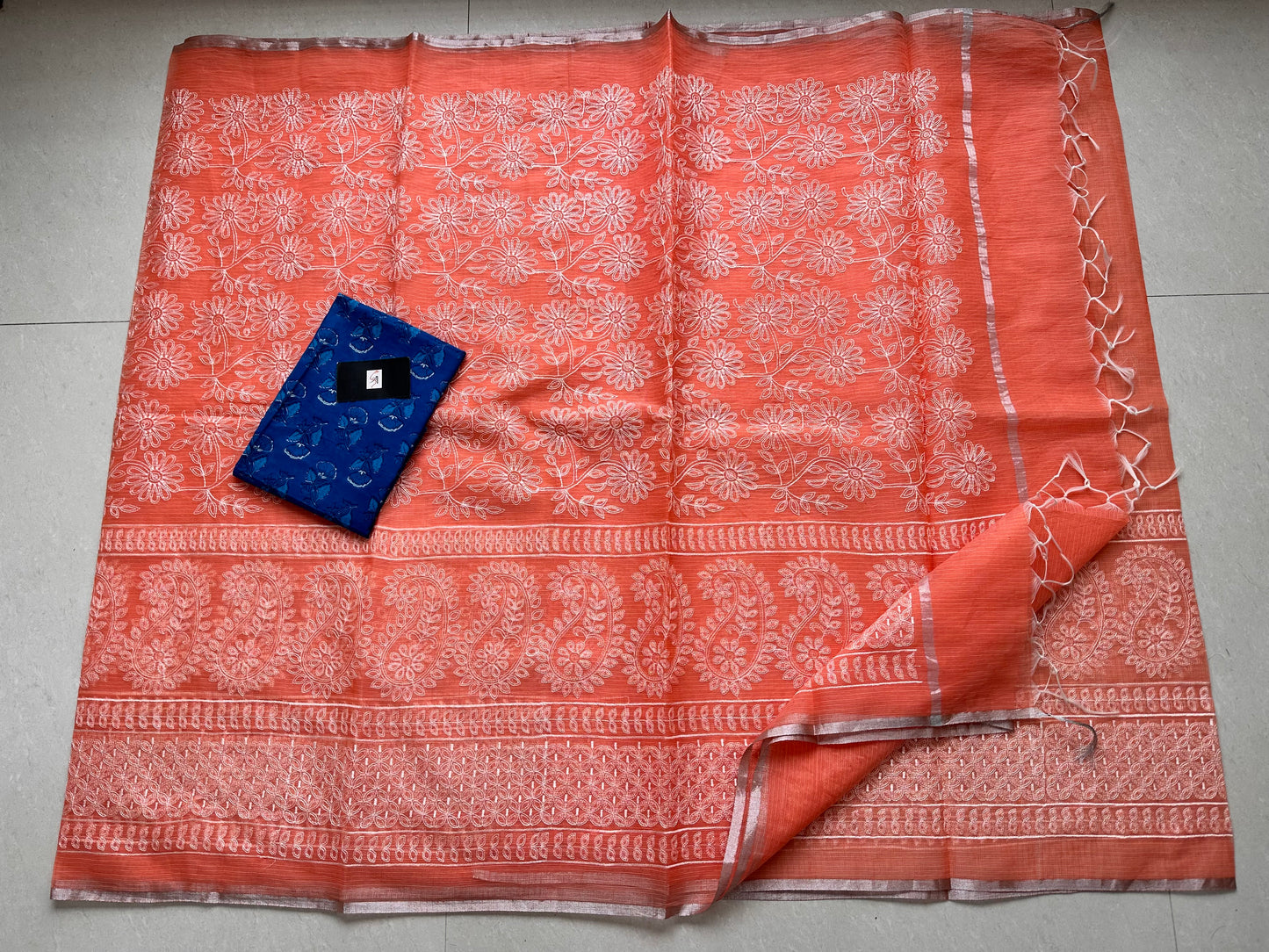 Embroidered Kota Cotton Doria Saree