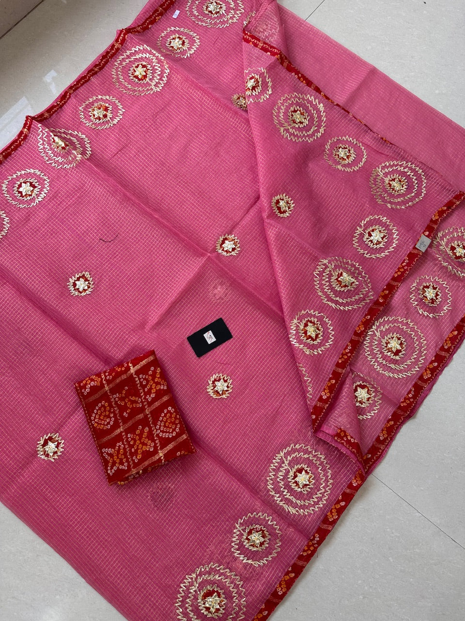 Jaipuri Gota Patti Embroidered Kota Cotton Tissue Doria Saree