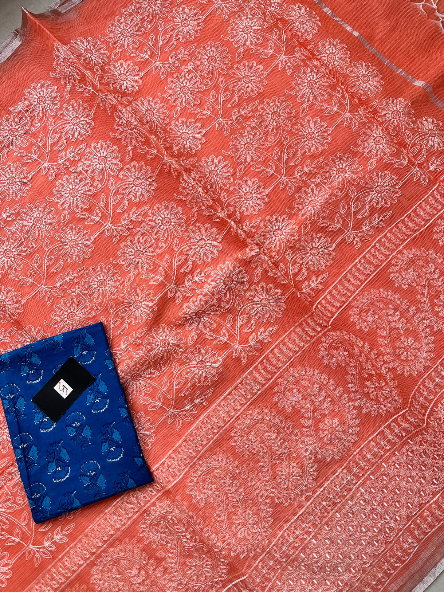 Embroidered Kota Cotton Doria Saree