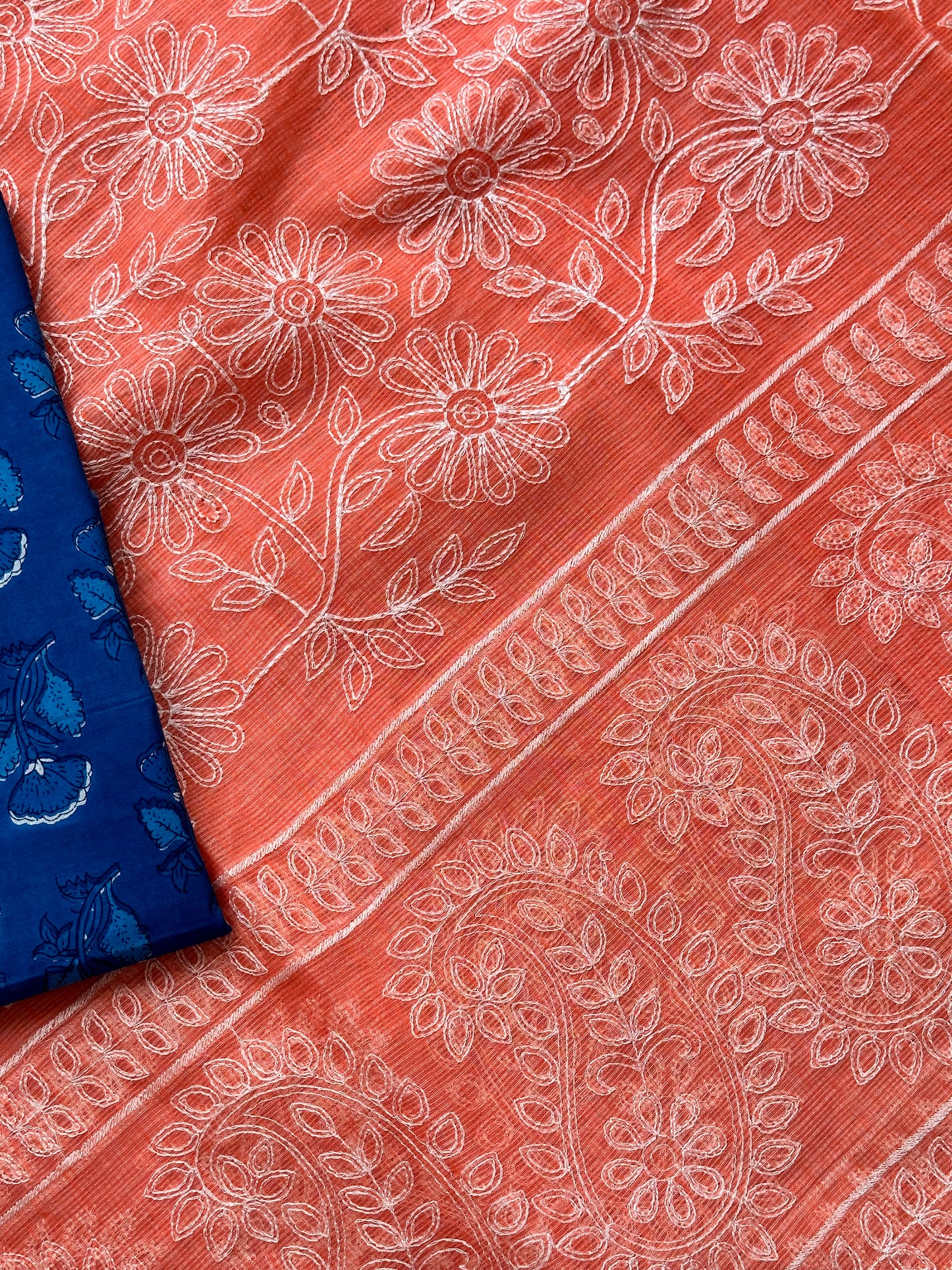 Embroidered Kota Cotton Doria Saree