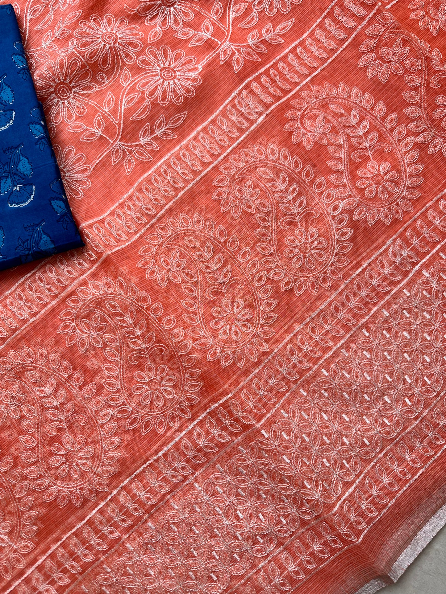 Embroidered Kota Cotton Doria Saree