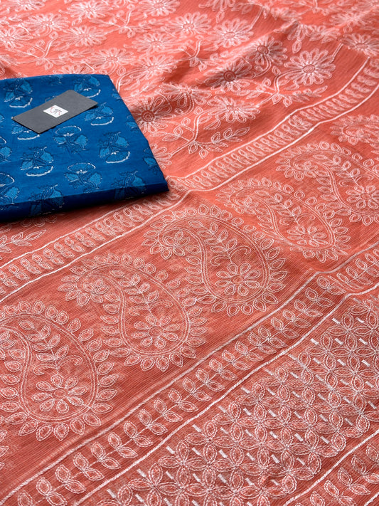 Embroidered Kota Cotton Doria Saree