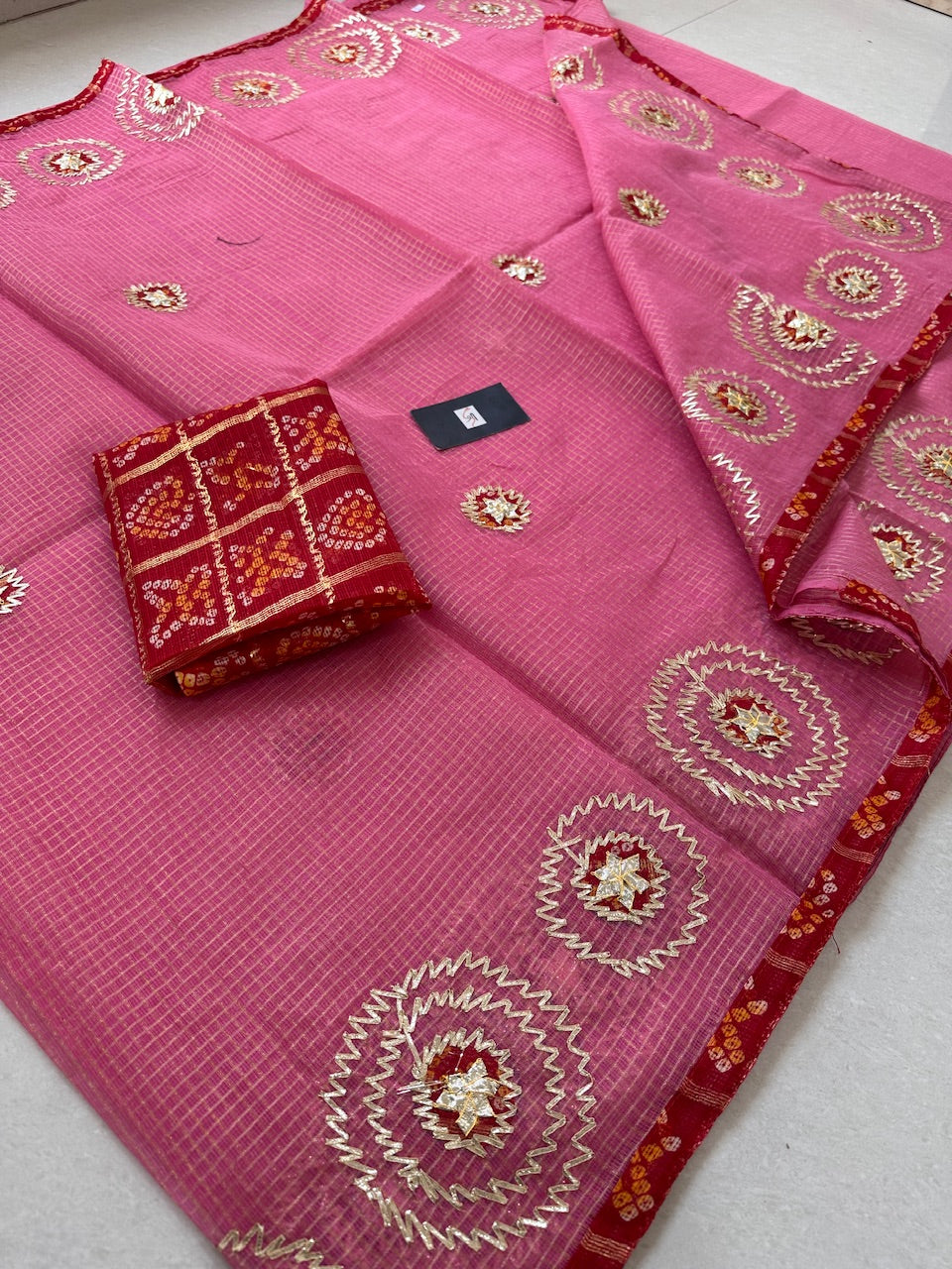 Jaipuri Gota Patti Embroidered Kota Cotton Tissue Doria Saree