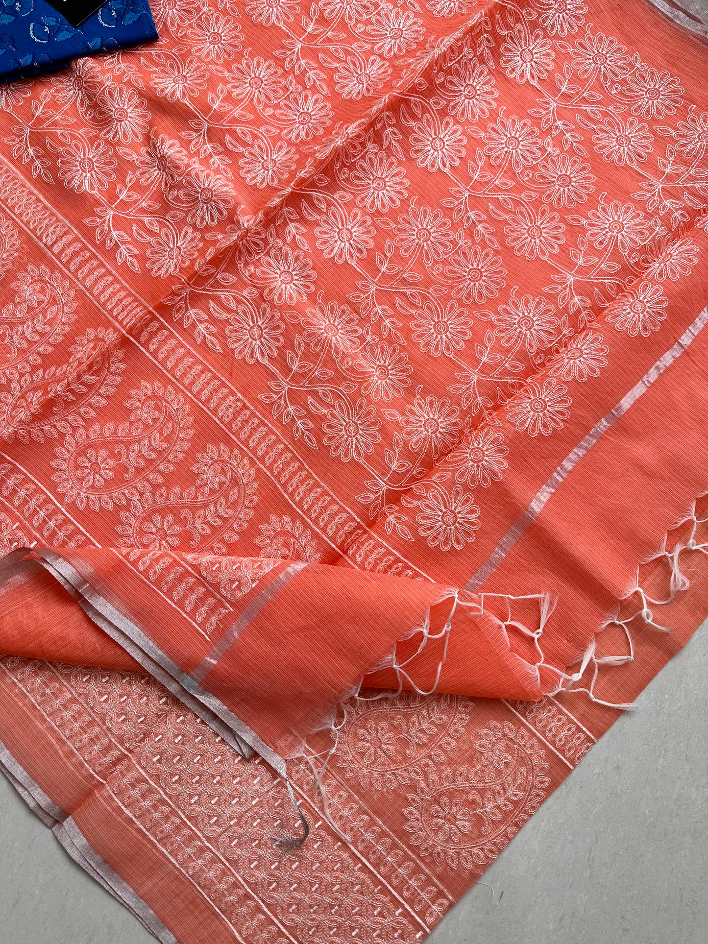 Embroidered Kota Cotton Doria Saree