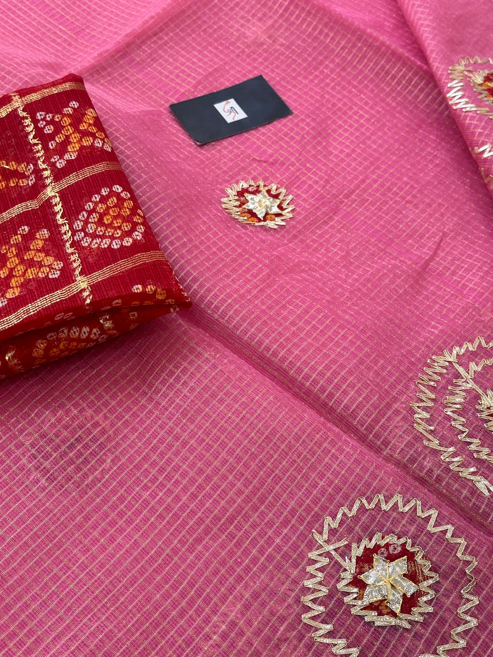 Jaipuri Gota Patti Embroidered Kota Cotton Tissue Doria Saree