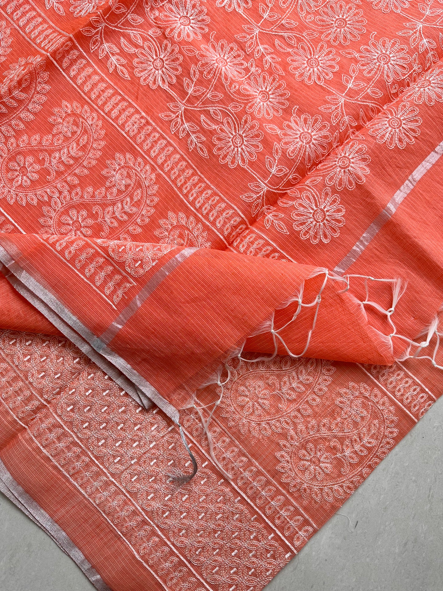 Embroidered Kota Cotton Doria Saree