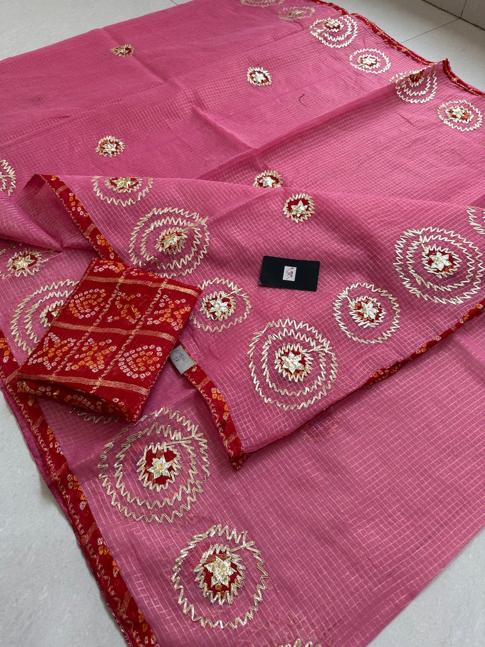 Jaipuri Gota Patti Embroidered Kota Cotton Tissue Doria Saree