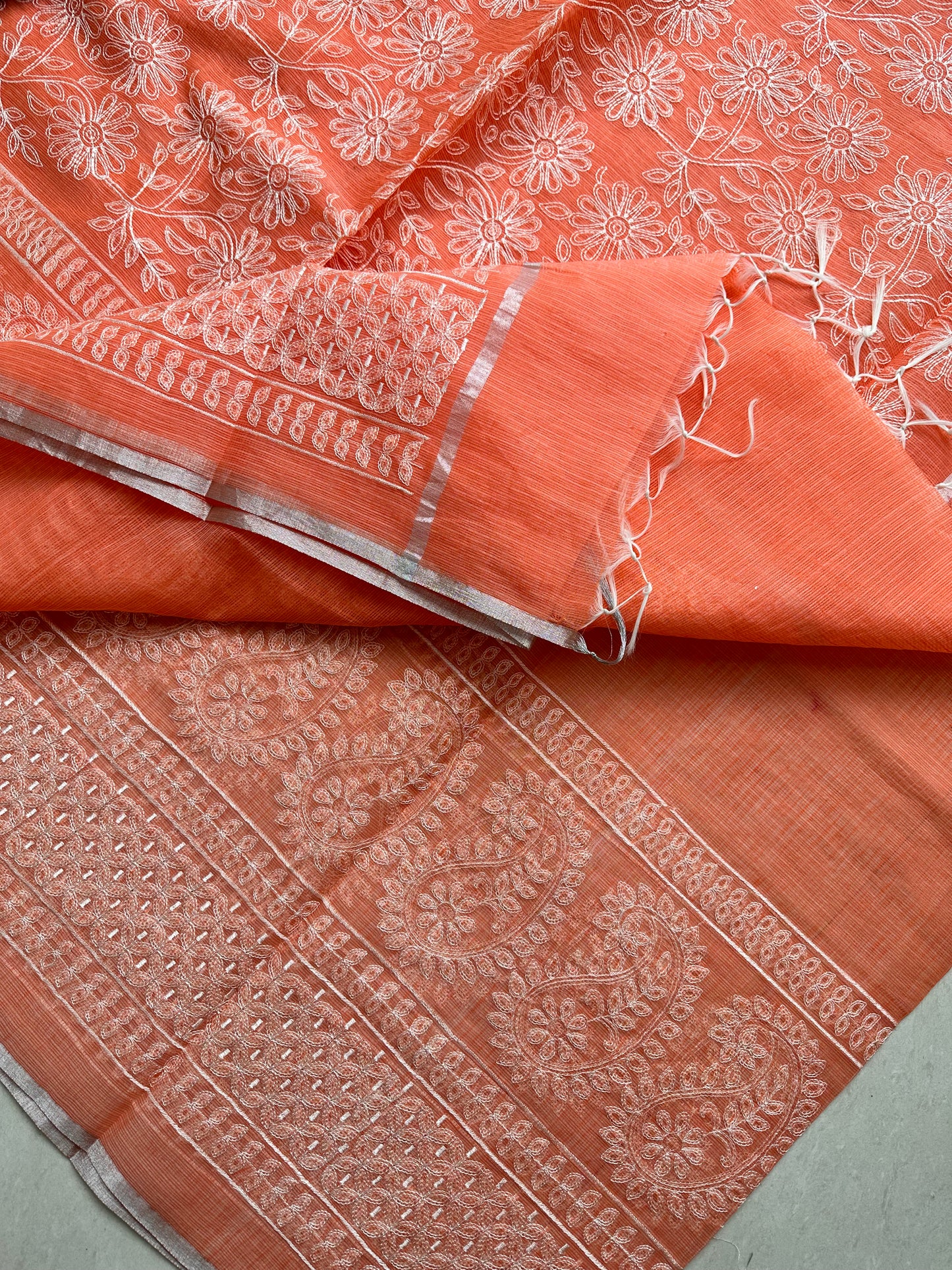 Embroidered Kota Cotton Doria Saree