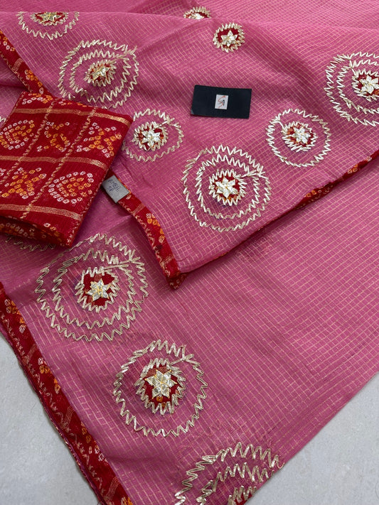 Jaipuri Gota Patti Embroidered Kota Cotton Tissue Doria Saree