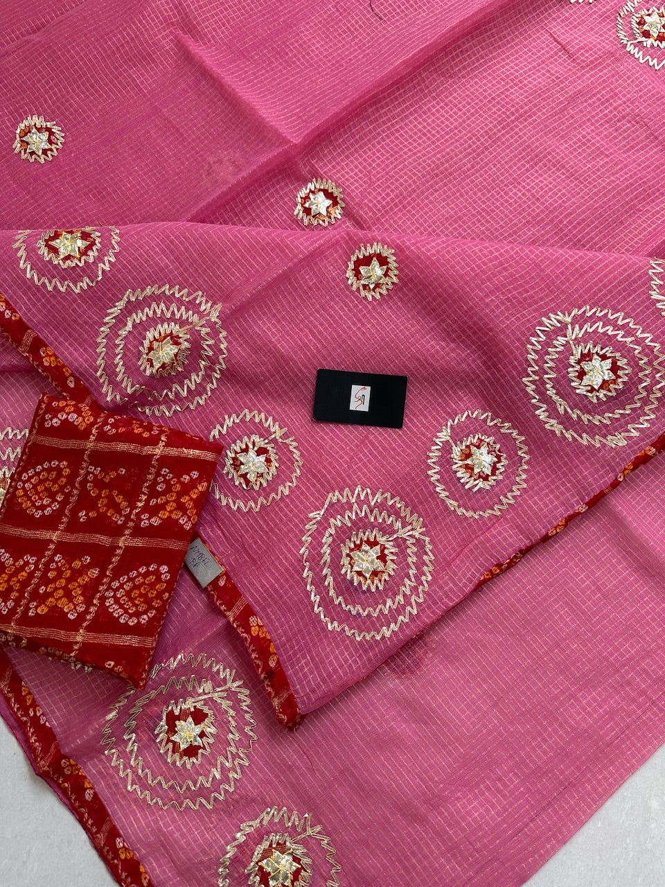 Jaipuri Gota Patti Embroidered Kota Cotton Tissue Doria Saree