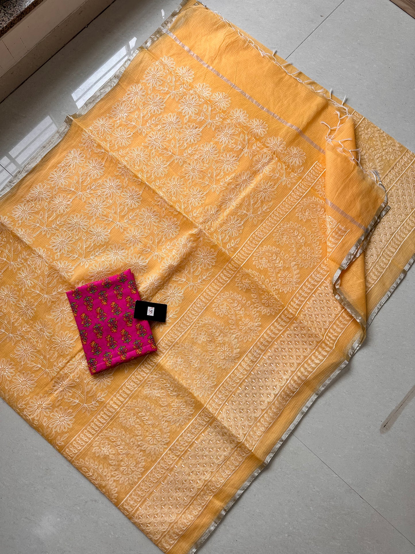 Embroidered Kota Cotton Doria Saree