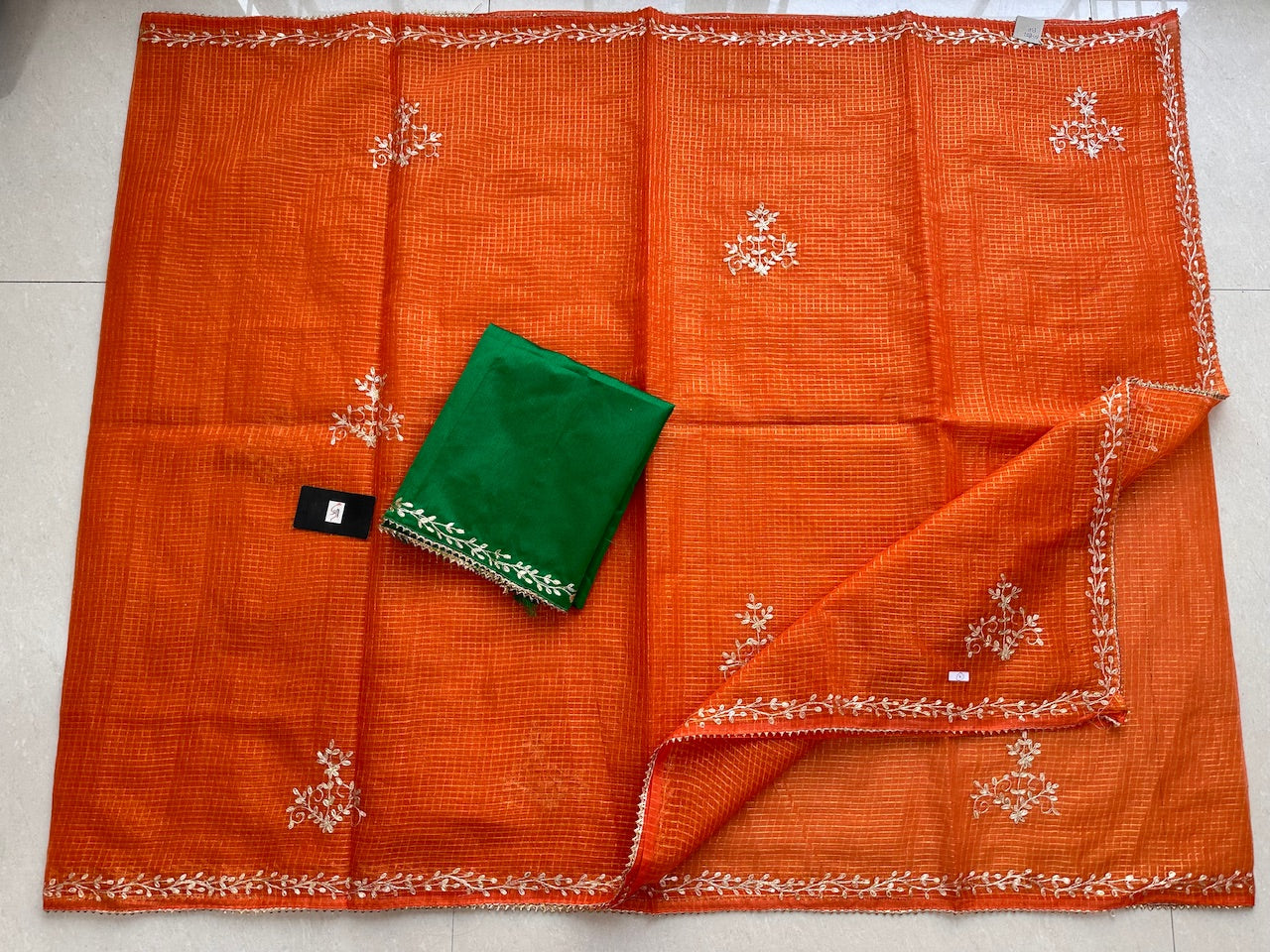 Jaipuri Pitta Work Embroidered Kota Cotton Tissue Doria Saree