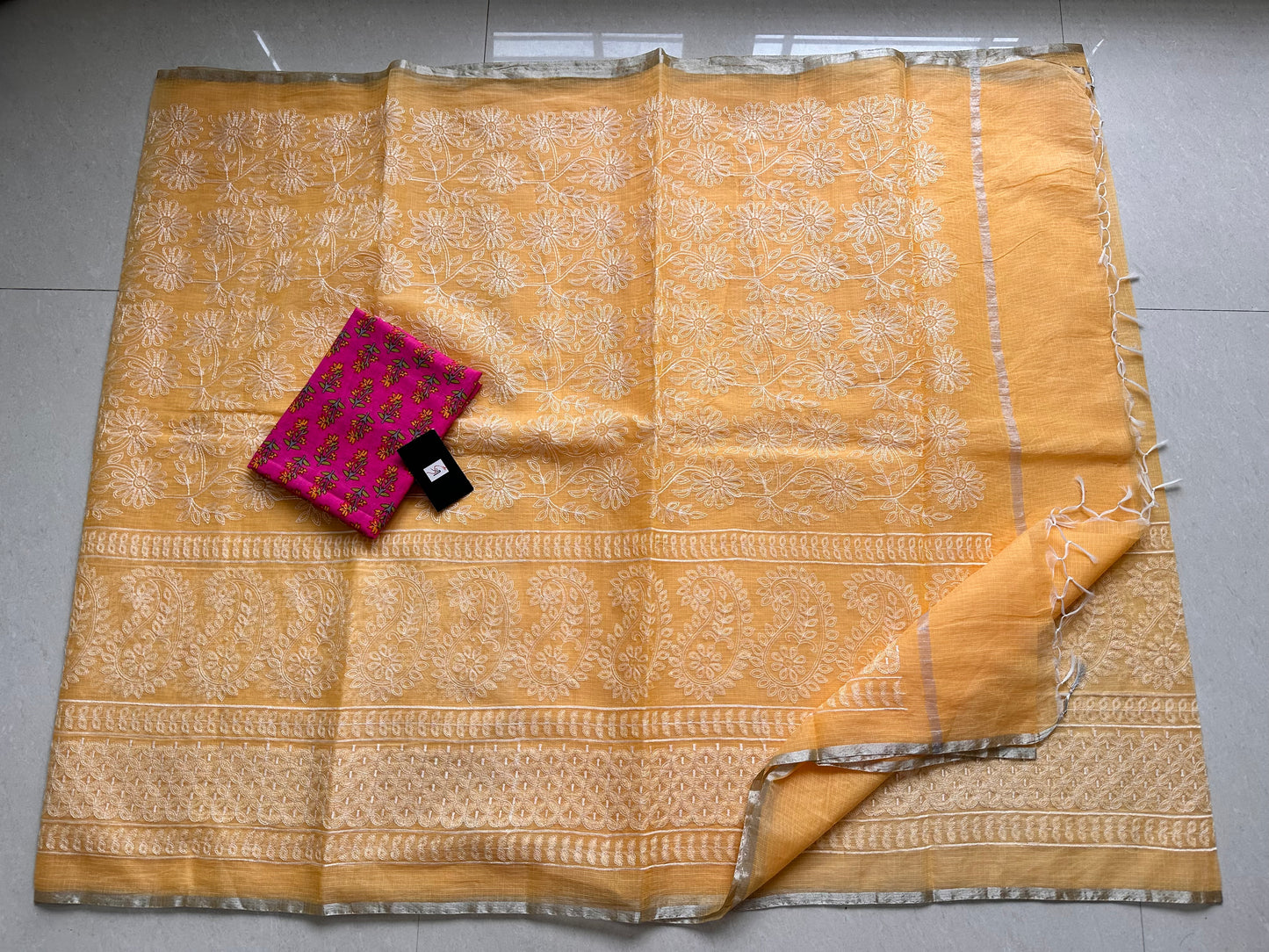 Embroidered Kota Cotton Doria Saree