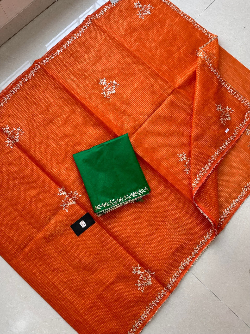 Jaipuri Pitta Work Embroidered Kota Cotton Tissue Doria Saree