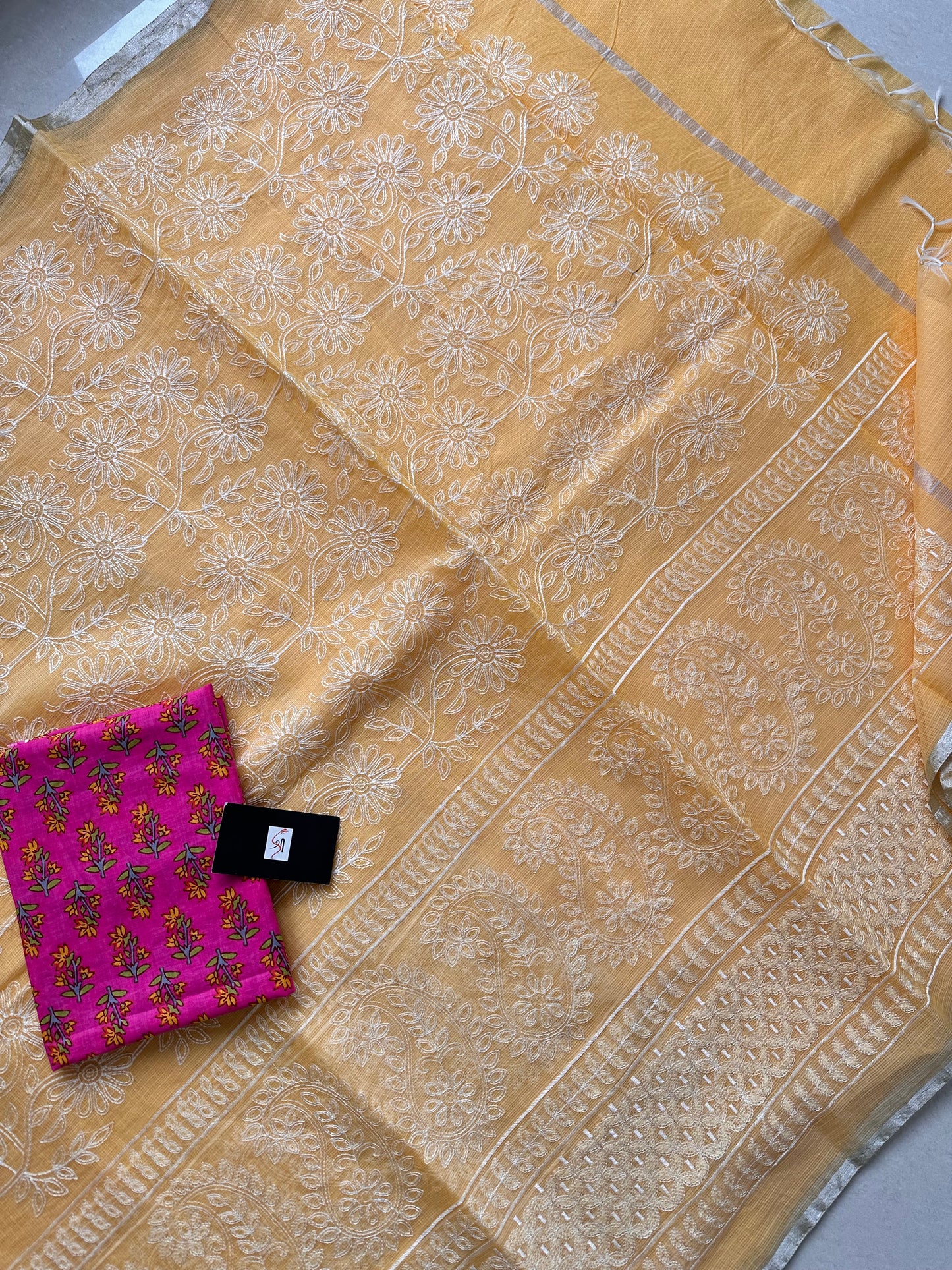 Embroidered Kota Cotton Doria Saree