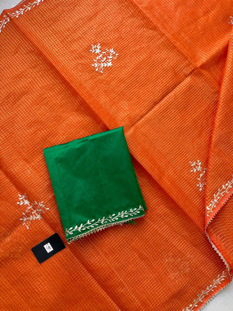 Jaipuri Pitta Work Embroidered Kota Cotton Tissue Doria Saree