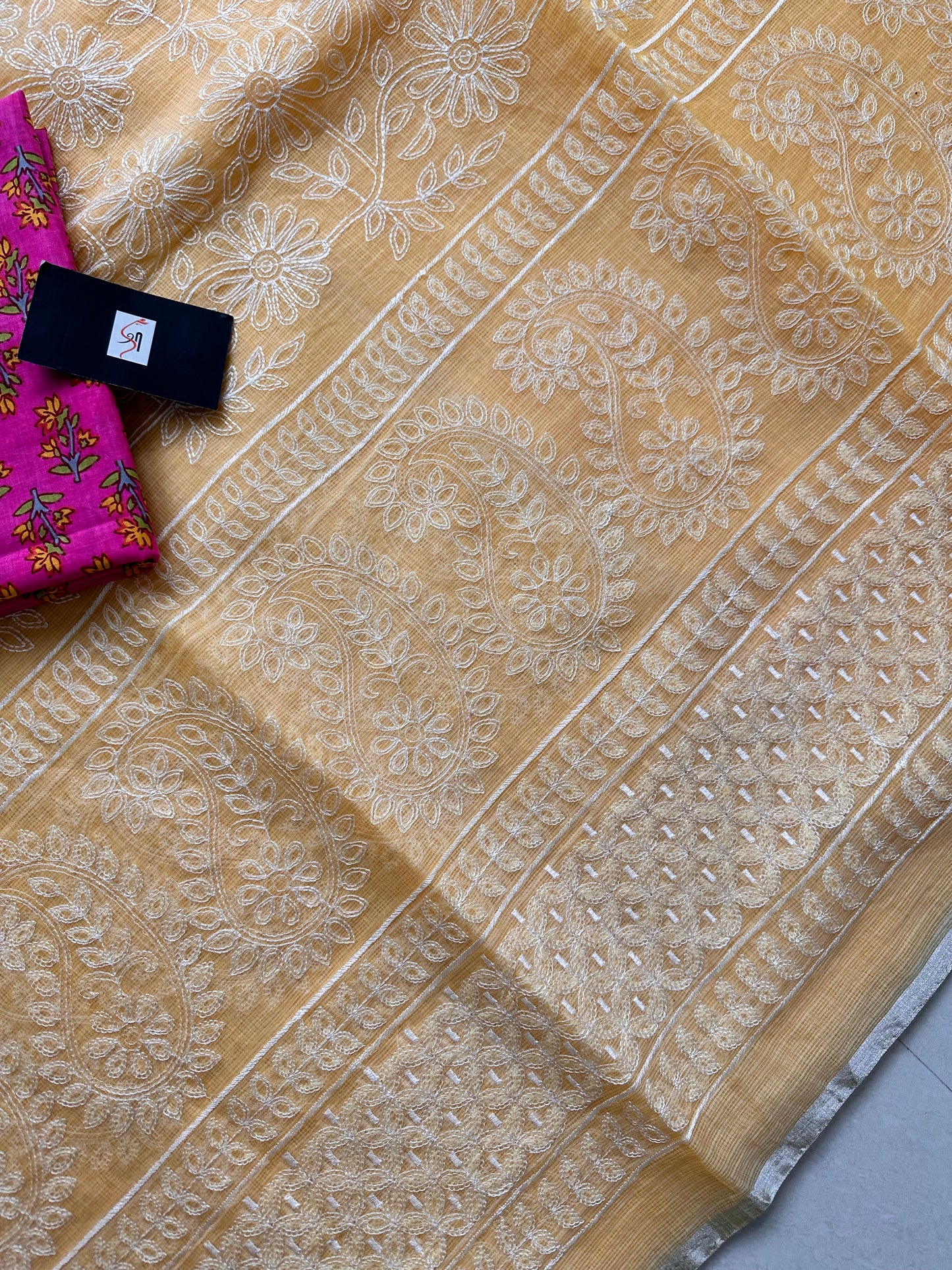 Embroidered Kota Cotton Doria Saree