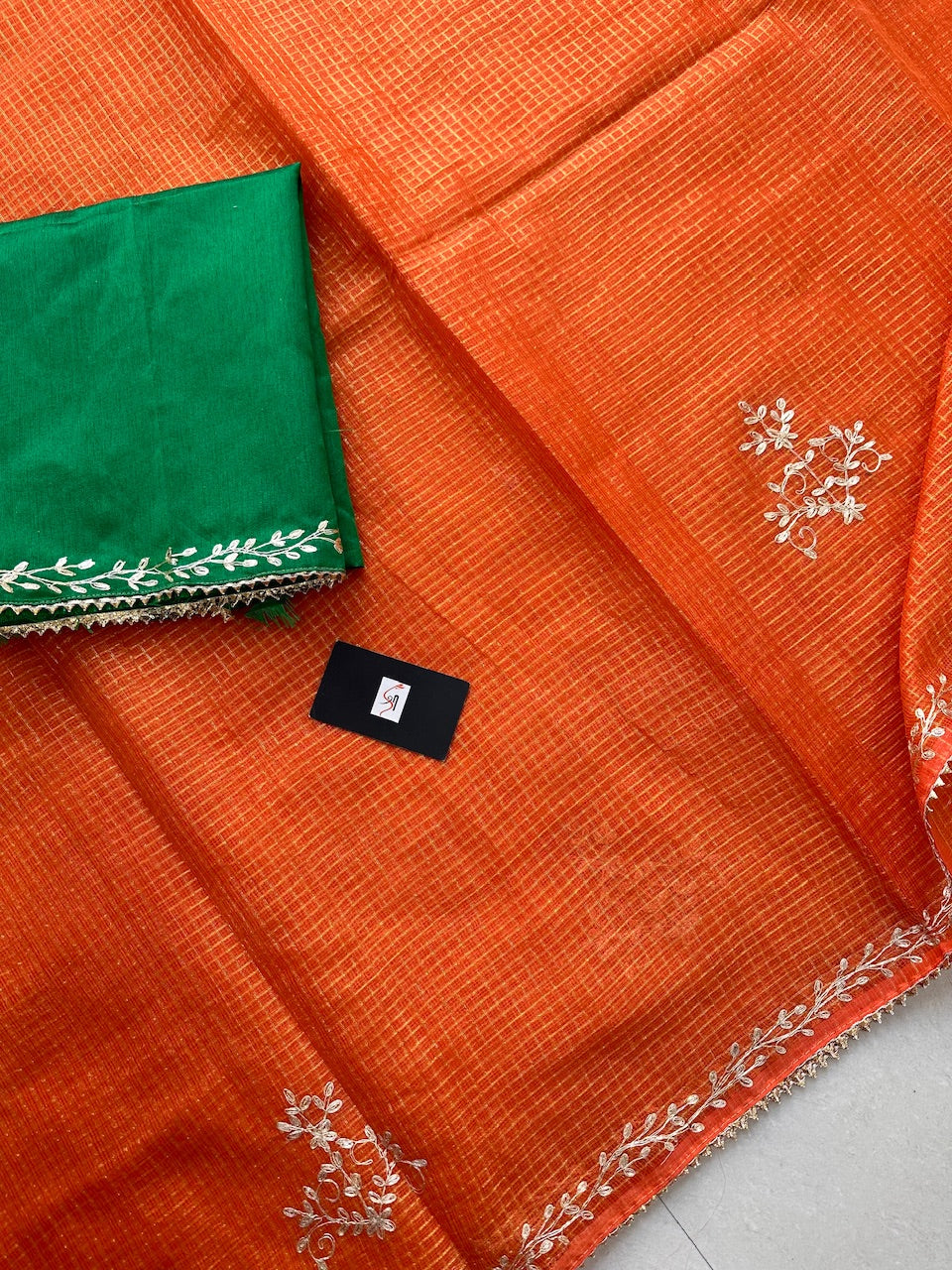 Jaipuri Pitta Work Embroidered Kota Cotton Tissue Doria Saree