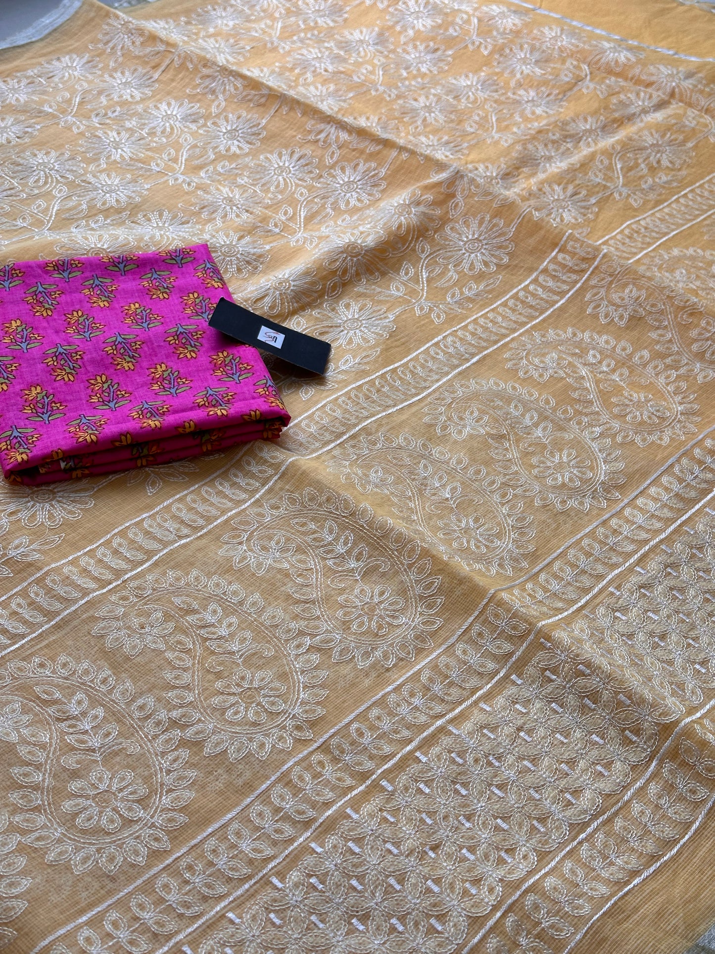 Embroidered Kota Cotton Doria Saree