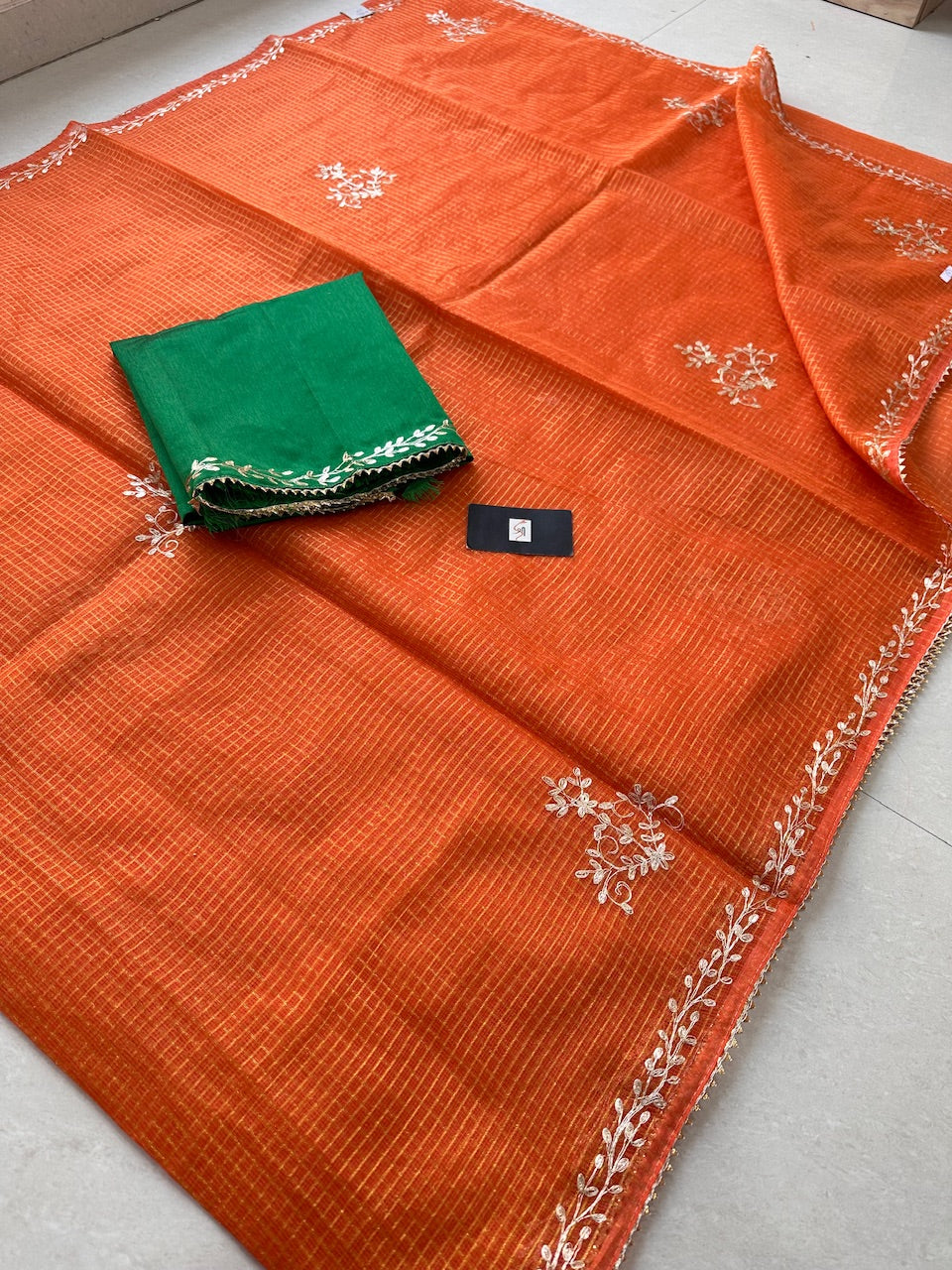 Jaipuri Pitta Work Embroidered Kota Cotton Tissue Doria Saree