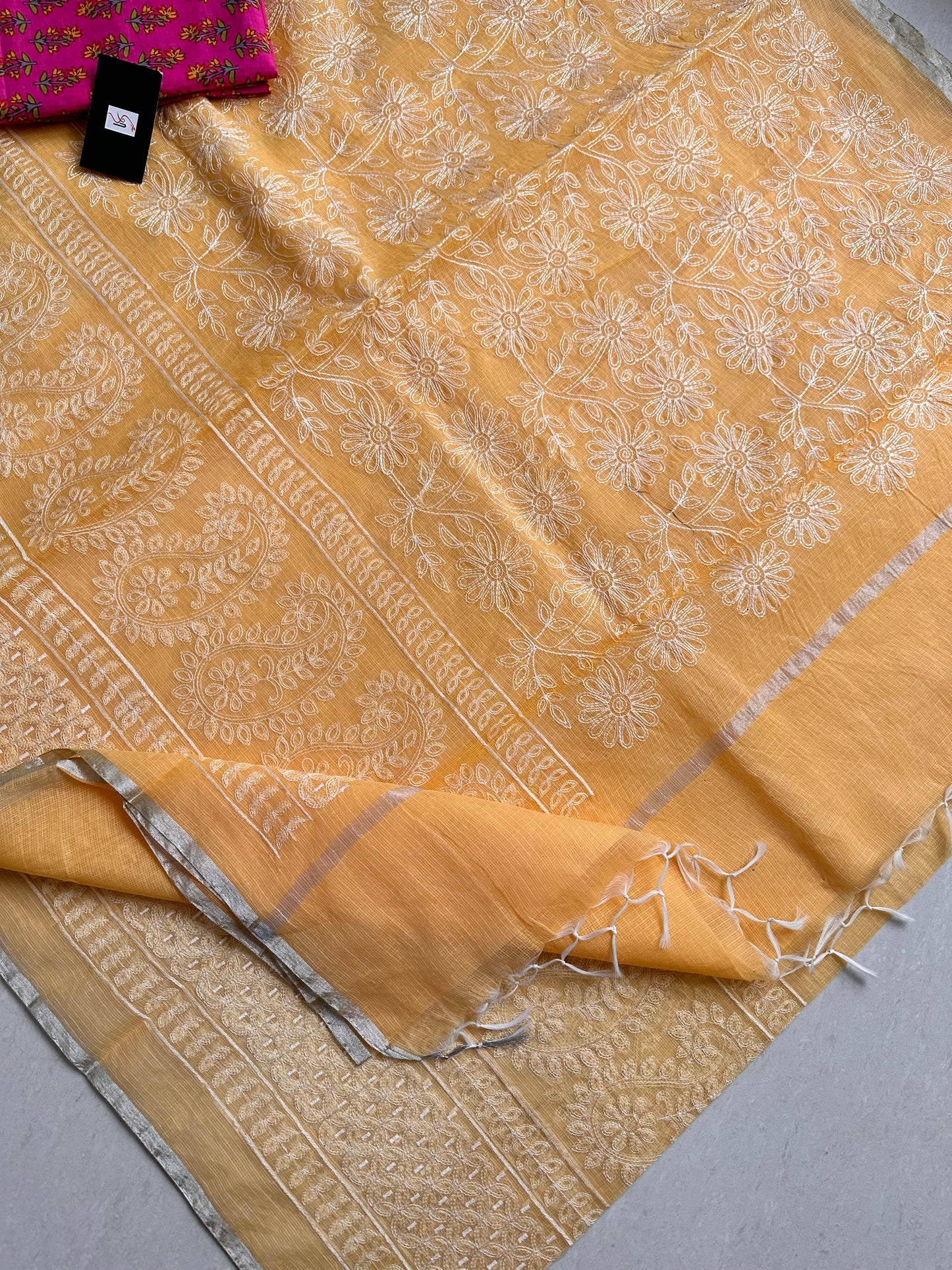 Embroidered Kota Cotton Doria Saree