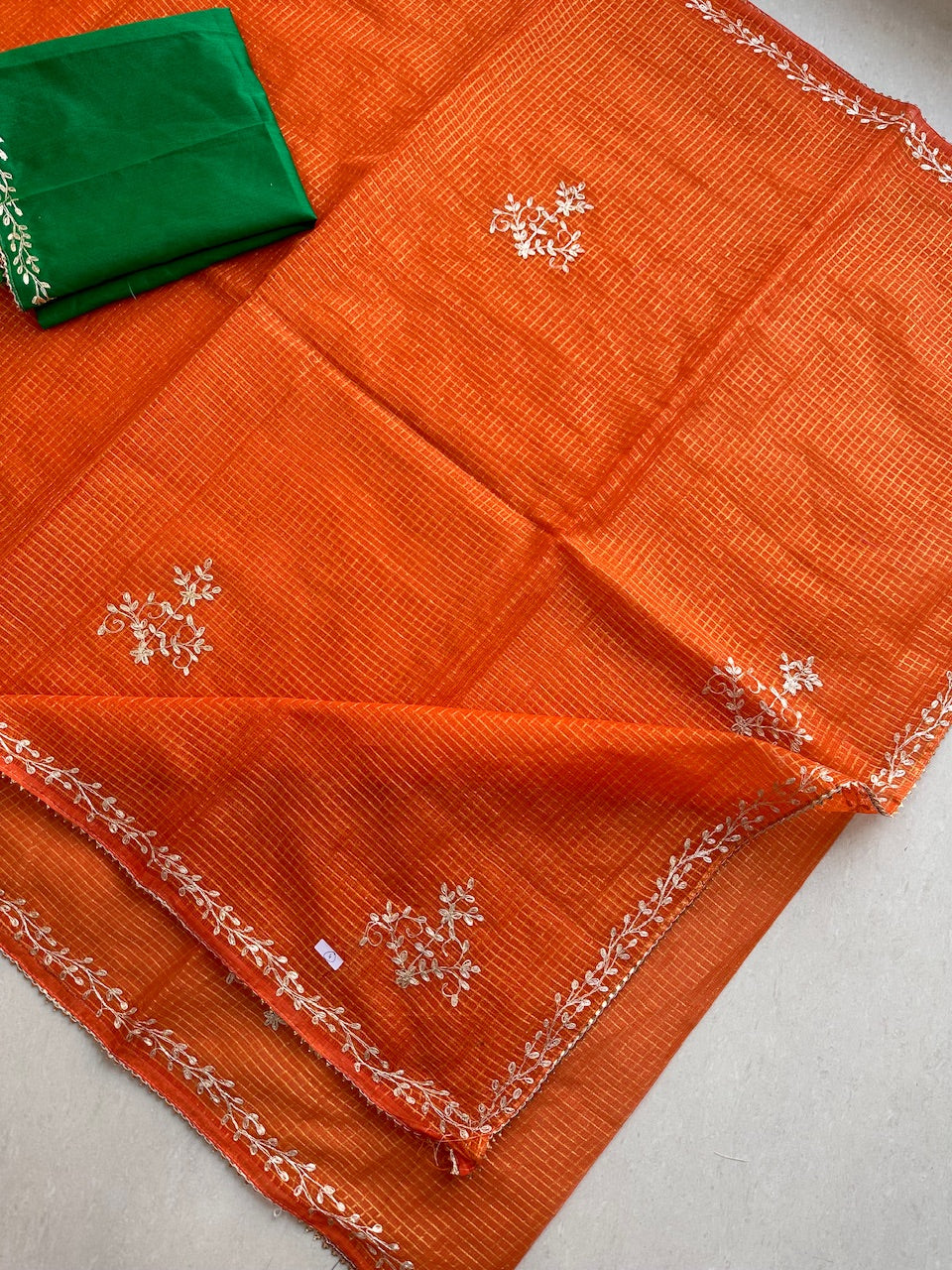 Jaipuri Pitta Work Embroidered Kota Cotton Tissue Doria Saree